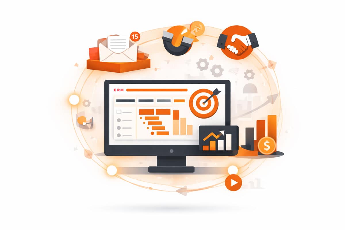 Illustration of CRM and automation tools enhancing business efficiency.